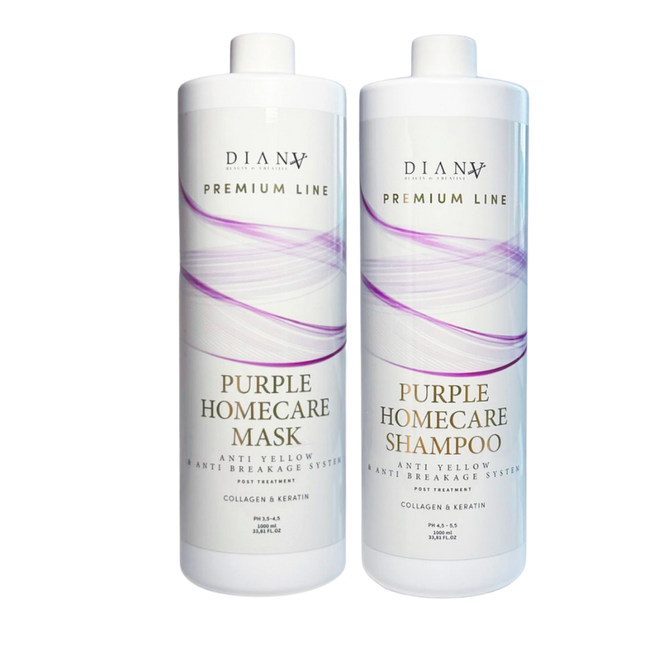 Haarverzorgingsset Premium Line Purple – Shampoo + Haarmasker met paars pigment, collageen & keratine – 1000 ml – foto 1