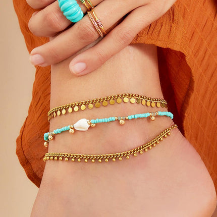 Roestvrijstalen enkelband bolletjes Goud kleur Stainless Steel