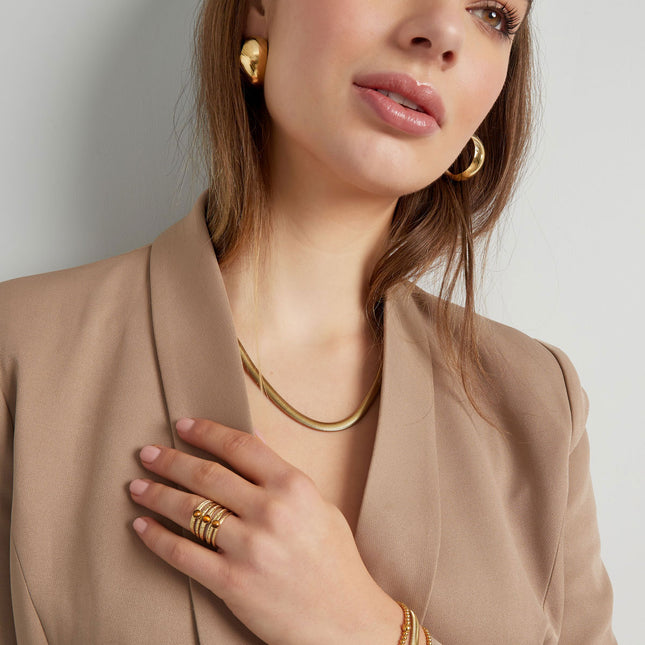 Unisex ketting plat met structuur - Goud kleur-6.0MM