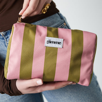 Make-up tas grote strepen - Roze groen