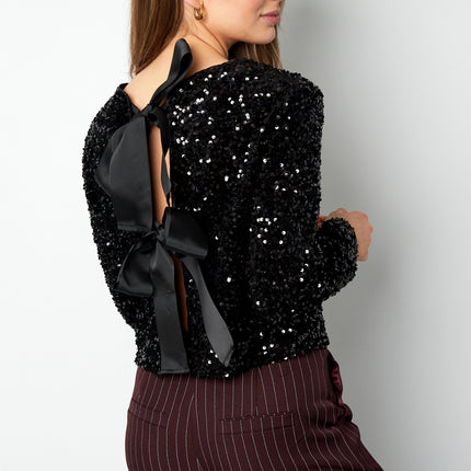 Polyester Lange Mouw Top Geknipt Met Vlinderdetail