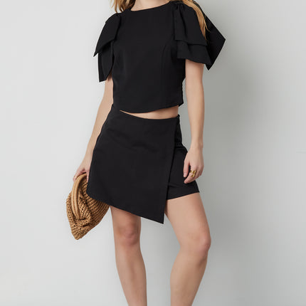 Polyester Vrouwen Korte Mouw Top Plooimouw Ontwerp