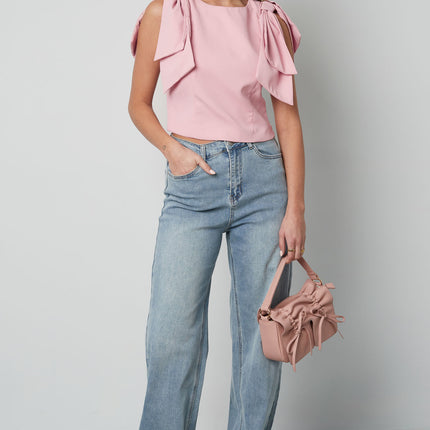 Polyester Vrouwen Korte Mouw Top Plooimouw Ontwerp