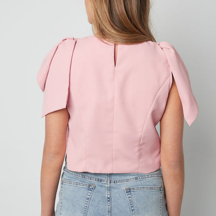Polyester Vrouwen Korte Mouw Top Plooimouw Ontwerp
