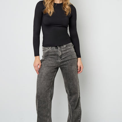 Gebreide Nylon Vrouwen Lange Mouw Top Basis Solide Kleur