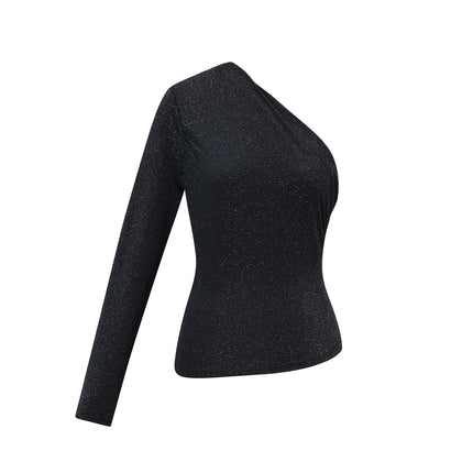 Geweven Polyestervezel Vrouwen Lange Mouw Top Sexy Solide Kleur