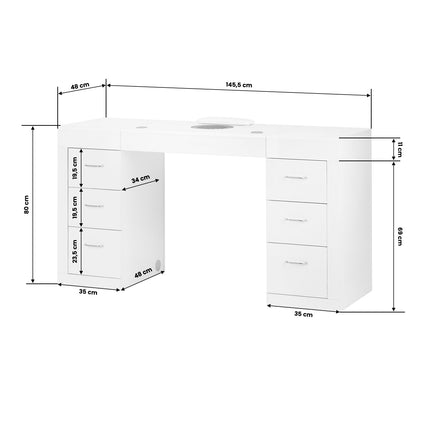 Cosmetische tafel 324 met cassette-stofafzuiger wit