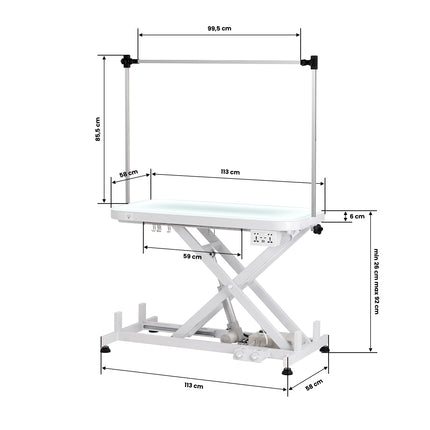 Elektrische Trimmtafel P4W 3 Wit met Verlicht Werkblad, Hoogteverstelling en Dubbele Trimarm