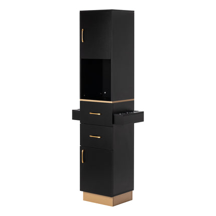 Gabbiano Totem Gold Kapperswerkstation Zwart met Kasten, Laden, Zijplanken en Gouden Handgrepen – foto 1
