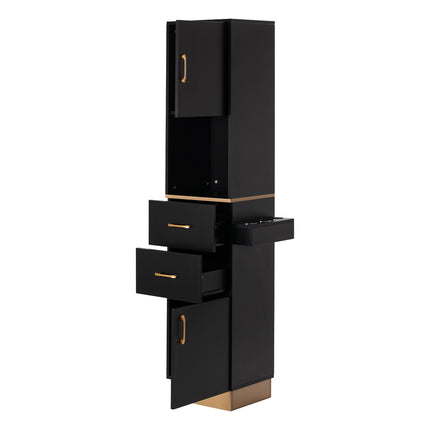 Gabbiano Totem Gold Kapperswerkstation Zwart met Kasten, Laden, Zijplanken en Gouden Handgrepen – foto 2