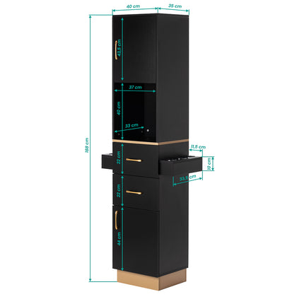 Gabbiano Totem Gold Kapperswerkstation Zwart met Kasten, Laden, Zijplanken en Gouden Handgrepen – foto 12