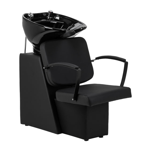 Kapperswasunit HAIR SYSTEM Edge Noir Zwart met Verstelbare Keramische Wasbak en Chromen Kraanuitrusting – foto 1
