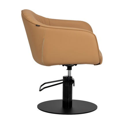 Gabbiano Copenhagen Kappersstoel Caramel met Hydraulische Hoogteverstelling en Ronde Zwarte Voet
