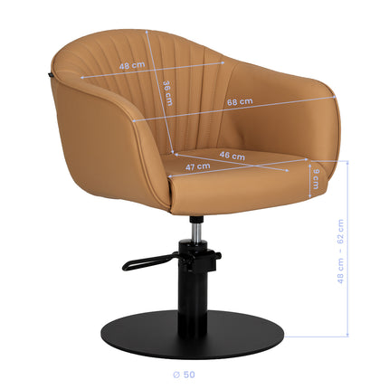 Gabbiano Copenhagen Kappersstoel Caramel met Hydraulische Hoogteverstelling en Ronde Zwarte Voet