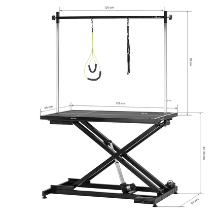 Elektrische Trimtafel P4W 1 Zwart met Voetbediening, Dubbele Trimarm en Hoogteverstelling 22–85 cm