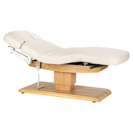 Elektrische spa-behandelbank SILLON Relax Crème met Lichtbruine Houten Basis en Verstelbare Rug- en Voetsteun – foto 1