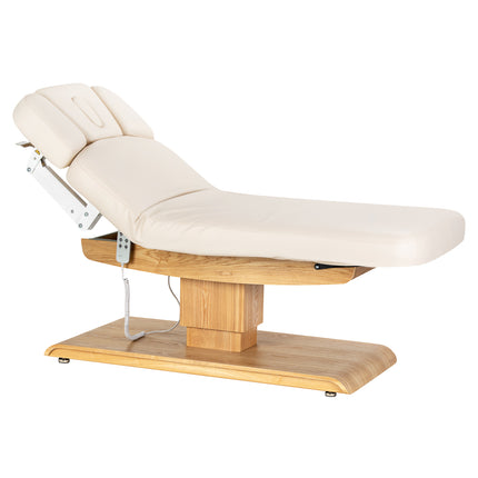 Elektrische spa-behandelbank SILLON Relax Crème met Lichtbruine Houten Basis en Verstelbare Rug- en Voetsteun – foto 2