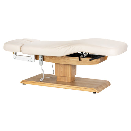 Elektrische spa-behandelbank SILLON Relax Crème met Lichtbruine Houten Basis en Verstelbare Rug- en Voetsteun – foto 3
