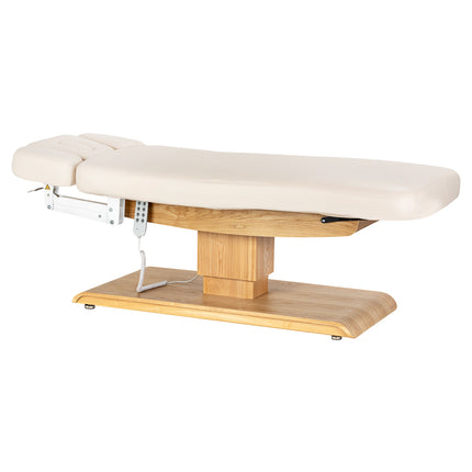 Elektrische spa-behandelbank SILLON Relax Crème met Lichtbruine Houten Basis en Verstelbare Rug- en Voetsteun – foto 4