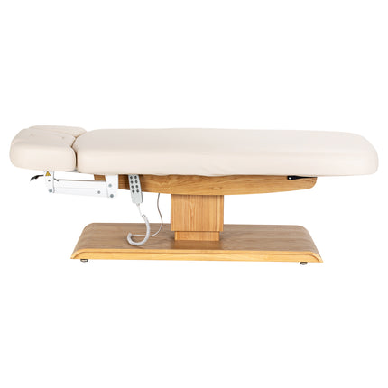 Elektrische spa-behandelbank SILLON Relax Crème met Lichtbruine Houten Basis en Verstelbare Rug- en Voetsteun – foto 5