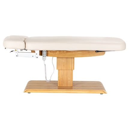 Elektrische spa-behandelbank SILLON Relax Crème met Lichtbruine Houten Basis en Verstelbare Rug- en Voetsteun – foto 6