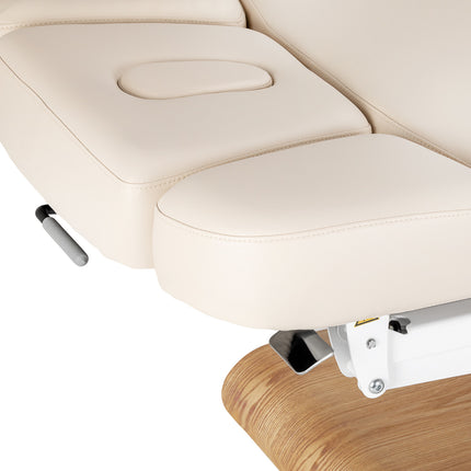 Elektrische spa-behandelbank SILLON Relax Crème met Lichtbruine Houten Basis en Verstelbare Rug- en Voetsteun – foto 9