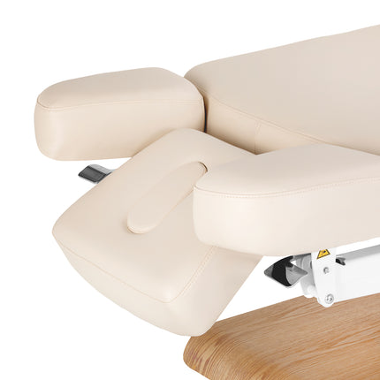 Elektrische spa-behandelbank SILLON Relax Crème met Lichtbruine Houten Basis en Verstelbare Rug- en Voetsteun – foto 14