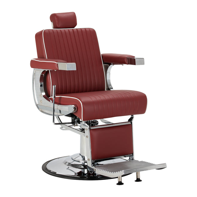 Fauteuil de barbier Gabbiano Visionerio rouge avec cadre chromé 