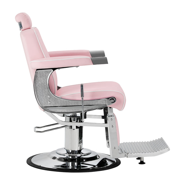 Fauteuil de barbier Gabbiano Visionerio rose avec cadre chromé 