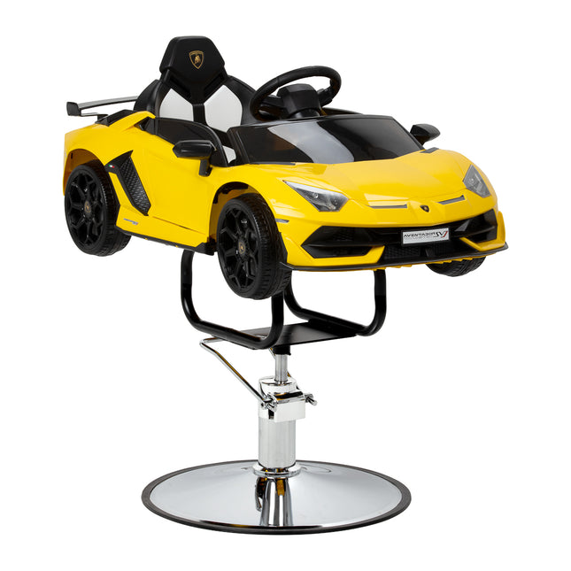 Kinderkappersstoel GABBIANO Lamborghini Geel in Autovorm met Hydrauliek, Gordel, Licht, Muziek en Bluetooth – foto 1