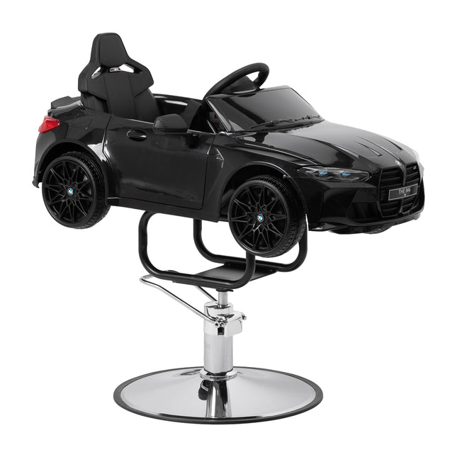 Kinderkappersstoel GABBIANO BMW Zwart in Autovorm met Hydrauliek, Gordel, Licht, Muziek en Bluetooth – foto 1