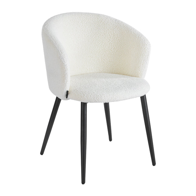 Salonstoel 4RICO Asola Wit met Zachte Sherpa Bekleding, Afgeronde Rugleuning, Armleuningen en Zwart Frame – foto 1