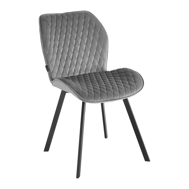 Salonstoel 4RICO Vetro Grijs Velours met Geprofileerde Rugleuning, Sierstiksels en Zwart Metalen Frame – foto 1