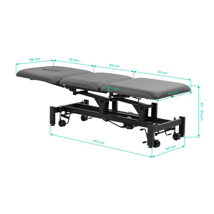 Hydraulische Revalidatietafel Balance Solidum 3 Grijs met 3-delig Ligvlak en Transportwielen