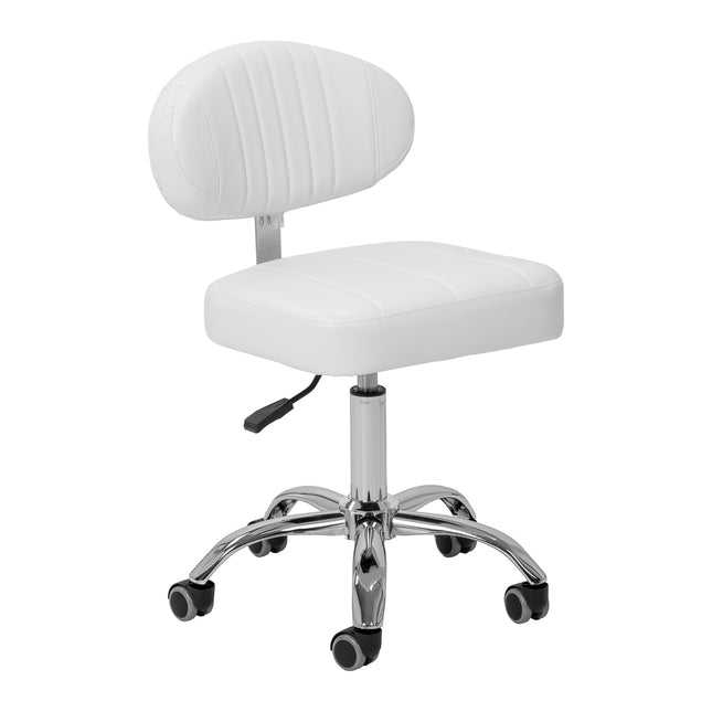 Giovanni Y08 Ergonomische Cosmetische Werkkruk Wit met Rugleuning, Gaslift en Zilveren Voet – foto 1