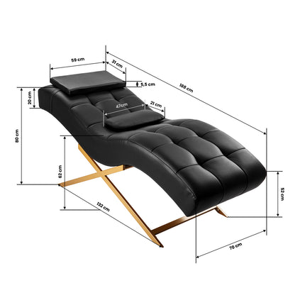 Sillon Alba Wimperbehandelstoel Zwart met Goudkleurig Frame, Ergonomische Matras en 2 Kussens – foto 11