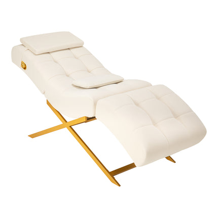 Sillon Umbra Wimperbehandelstoel Wit Velours met Goudkleurig Frame, Verstelbare Hoofd- en Voetsteun – foto 1