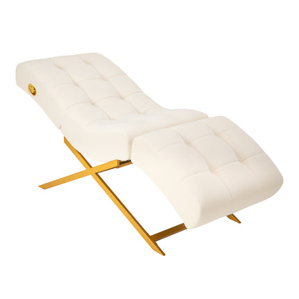 Sillon Umbra Wimperbehandelstoel Wit Velours met Goudkleurig Frame, Verstelbare Hoofd- en Voetsteun – foto 2