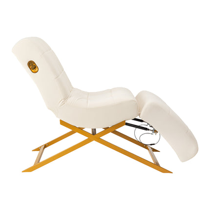 Sillon Umbra Wimperbehandelstoel Wit Velours met Goudkleurig Frame, Verstelbare Hoofd- en Voetsteun – foto 4