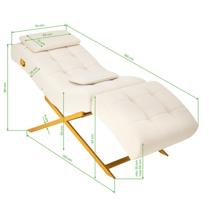 Sillon Umbra Wimperbehandelstoel Wit Velours met Goudkleurig Frame, Verstelbare Hoofd- en Voetsteun – foto 11