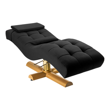 Sillon Corona Hydraulische Wimperbehandelstoel Zwart Velours met Goudkleurige Draaibare Basis – foto 1
