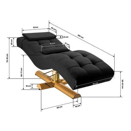 Sillon Corona Hydraulische Wimperbehandelstoel Zwart Velours met Goudkleurige Draaibare Basis – foto 10