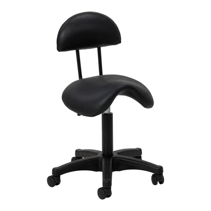 Ergonomische Cosmetische Kruk 6001 Zwart met Rugleuning, Zadelzitting en Zwarte Voet