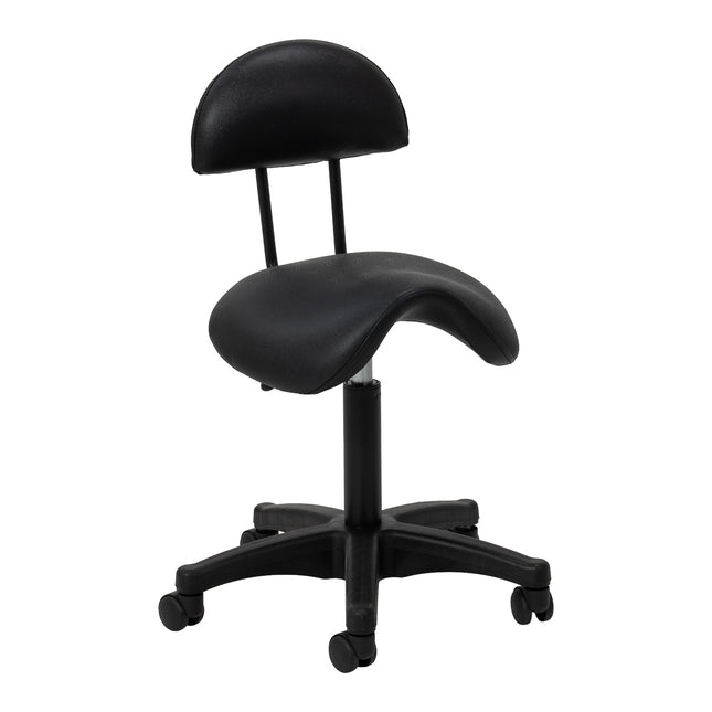 Ergonomische Cosmetische Kruk 6001 Zwart met Rugleuning, Zadelzitting en Zwarte Voet – foto 1