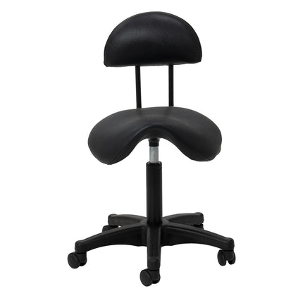 Ergonomische Cosmetische Kruk 6001 Zwart met Rugleuning, Zadelzitting en Zwarte Voet