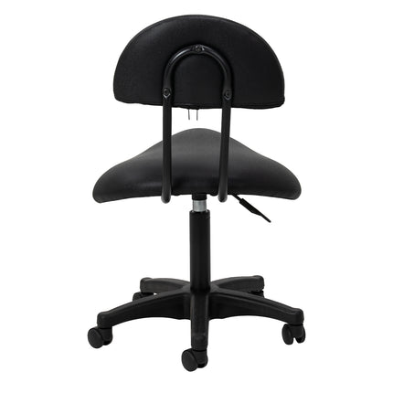 Ergonomische Cosmetische Kruk 6001 Zwart met Rugleuning, Zadelzitting en Zwarte Voet