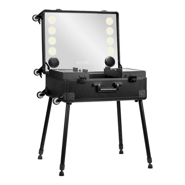 Plus Mobile Make-up-Tasche mit beleuchtetem Spiegel und Lautsprechern – schwarz