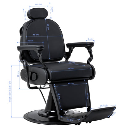 Barber chair with massage function Gabbiano Francesco black with a black base