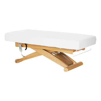 Sillon Siesta table de soins SPA électrique – blanc, piètement bois clair – photo 4