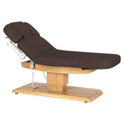 Sillon Relax table de soins SPA électrique – marron foncé, piètement bois clair – photo 2